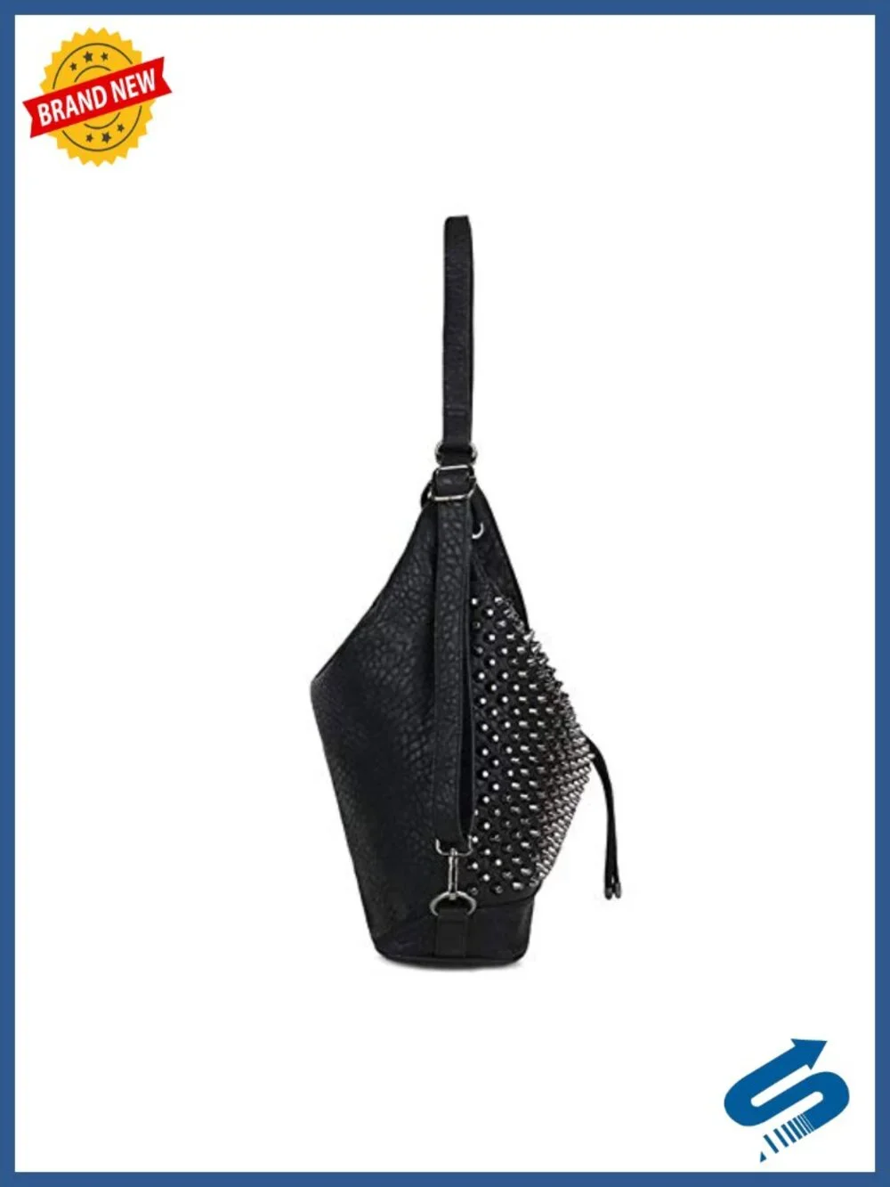 Over-size Studded Bucket Bag with Vegan Leather, 3 Ways Multifunction Backpack